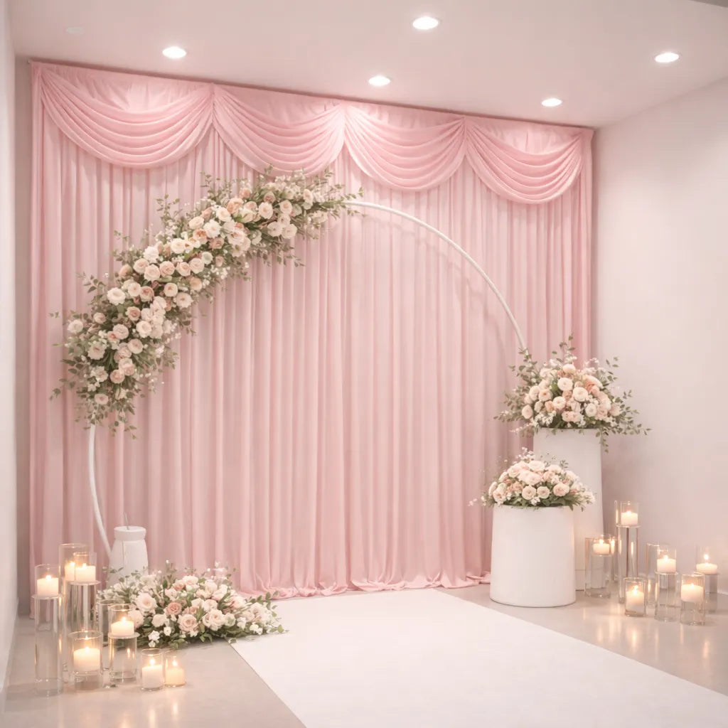 Rideau de Soie Rose Raffiné à Cantonnière