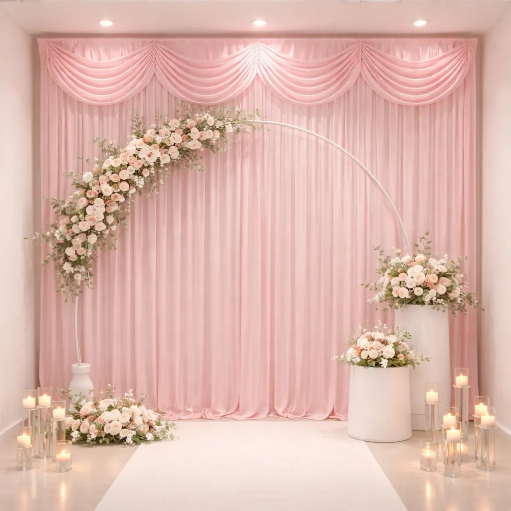 Rideau de Soie Rose Raffiné à Cantonnière Unique