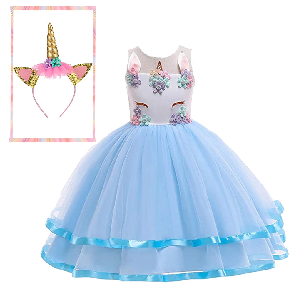 Robe Bouffante Bleue Licorne Fille Design