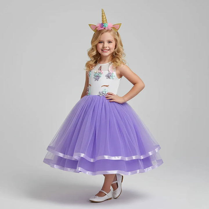 Robe Bouffante Licorne Violette pour Fille