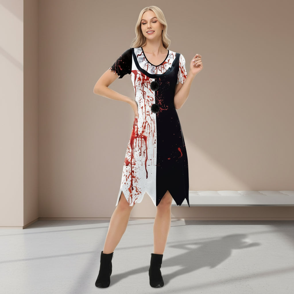 Robe Clown Noir et Blanche Ensanglantée