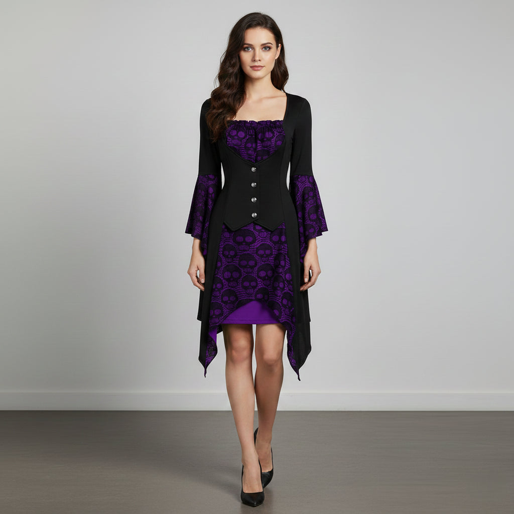 Robe Courte Cosplay Vampire Noir et Violet