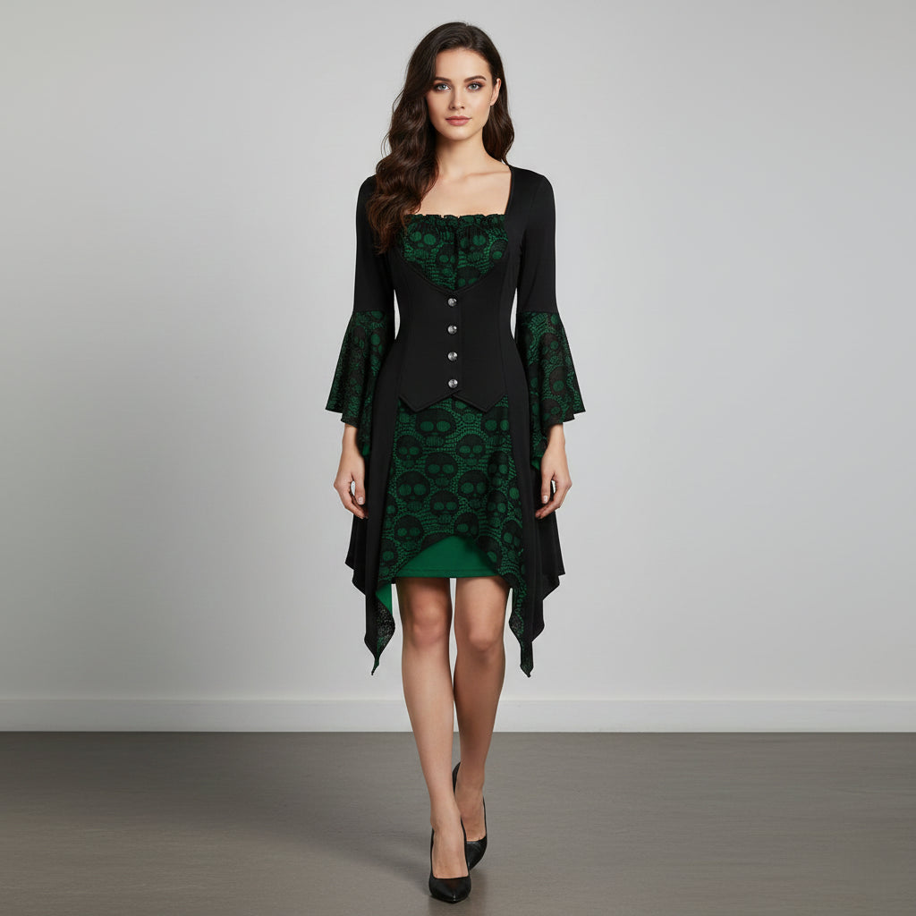 Robe Courte Cosplay Vampire Noire et Verte