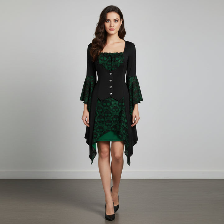 Robe Courte Cosplay Vampire Noire et Verte