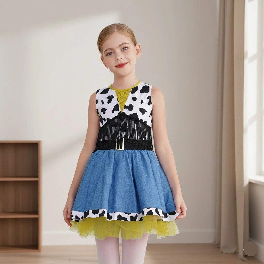 Robe Cowboy Bleue Imprimée Pour Fille