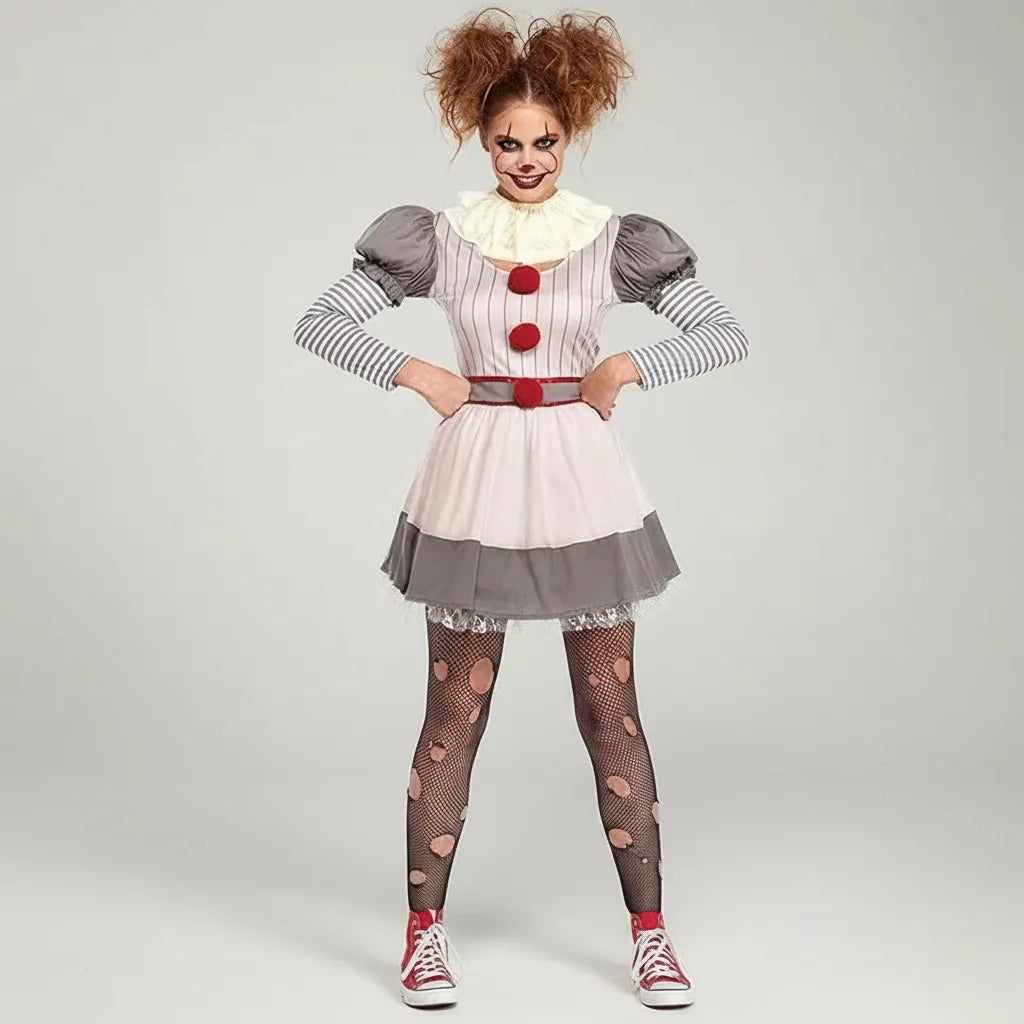 Robe Grise Clown Effrayante Femme