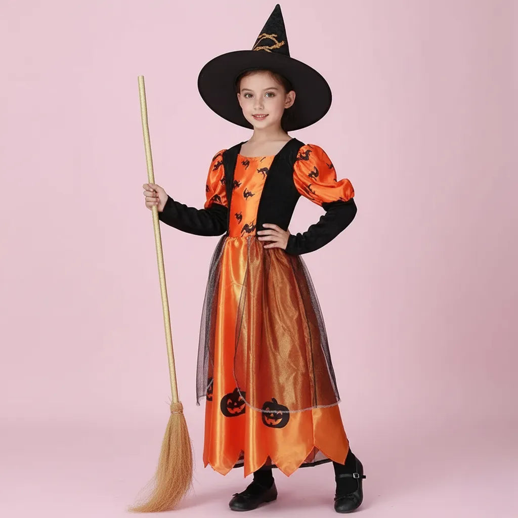 Robe Longue de Sorcière Fille Orange