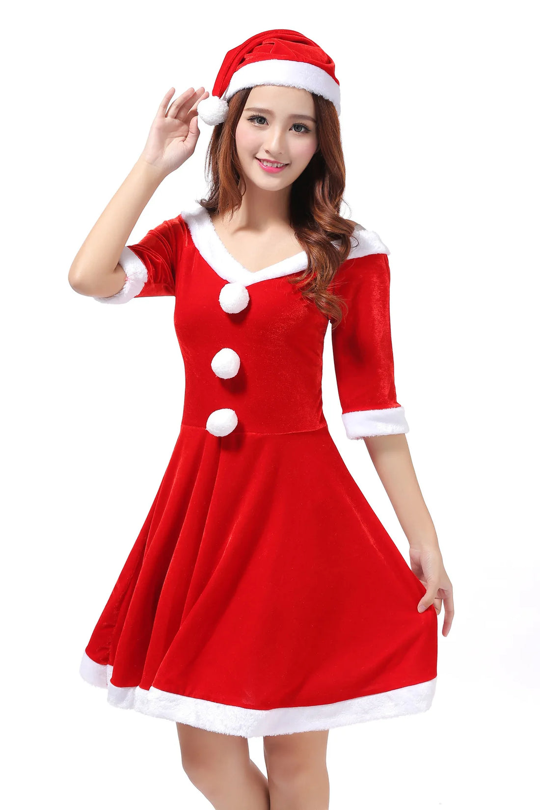 Robe Mère Noël En Velours de qualité