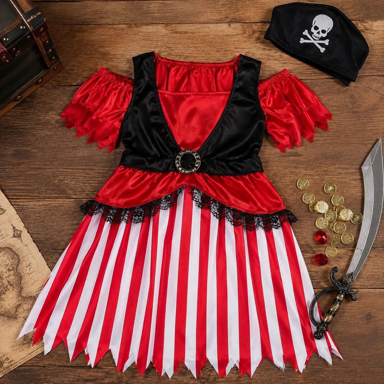 Robe Pirate à Rayures Rouge et Blanc chic