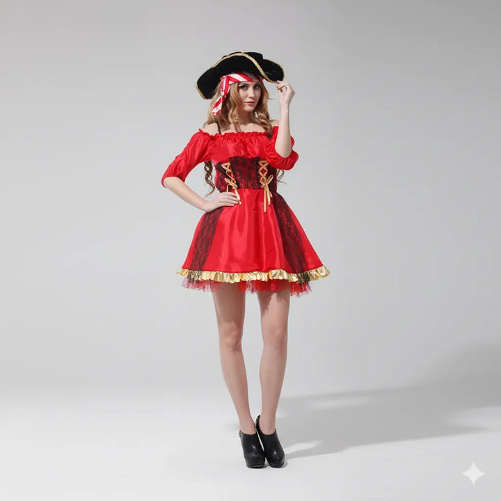 Robe Pirate Rouge Femme Sexy Minimaliste