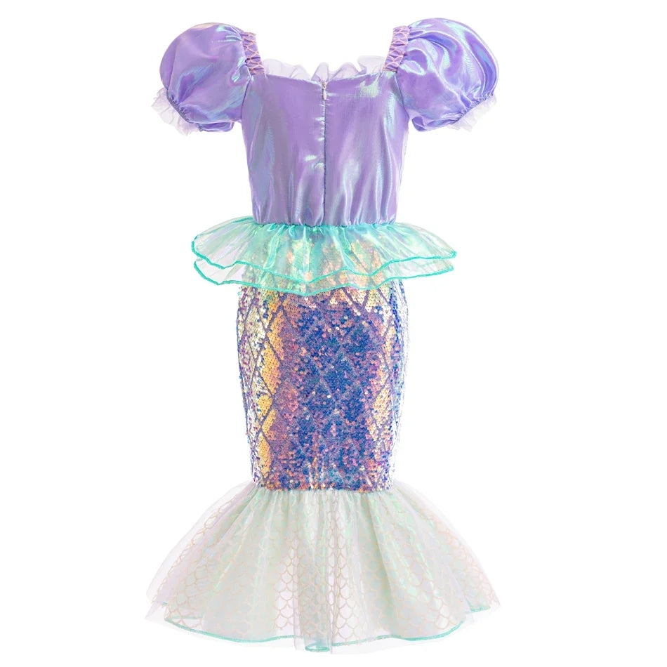 Robe Sirène Fille à Manches Bouffantes Dos