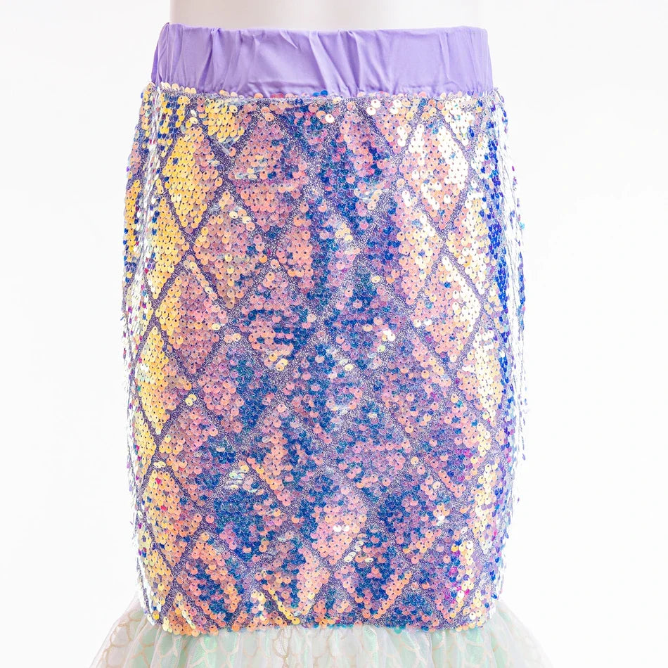 Robe Sirène Fille à Manches Bouffantes Scintillant