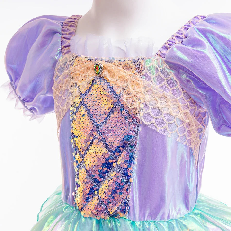 Robe Sirène Fille à Manches Bouffantes Stylé