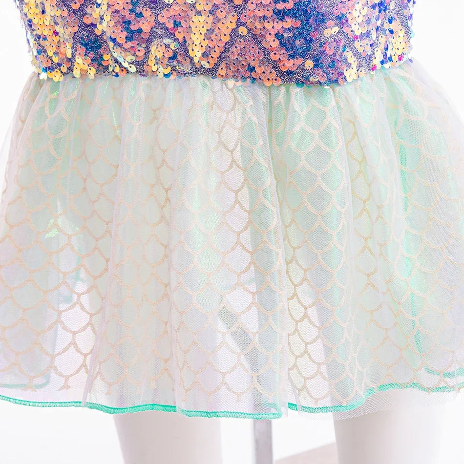 Robe Sirène Fille à Manches Bouffantes Voile