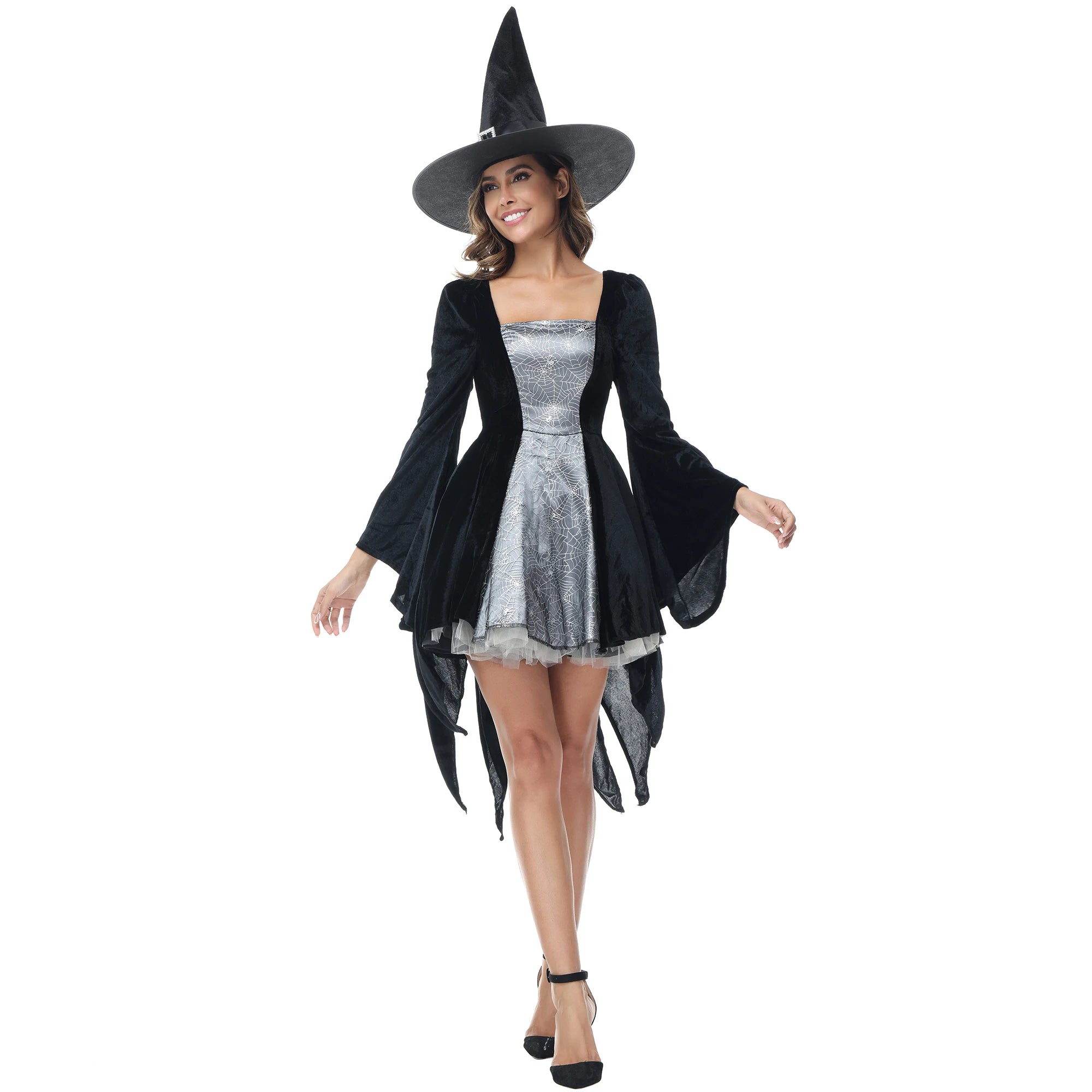 Robe Sorcière Femme à Manches Evasées Noir