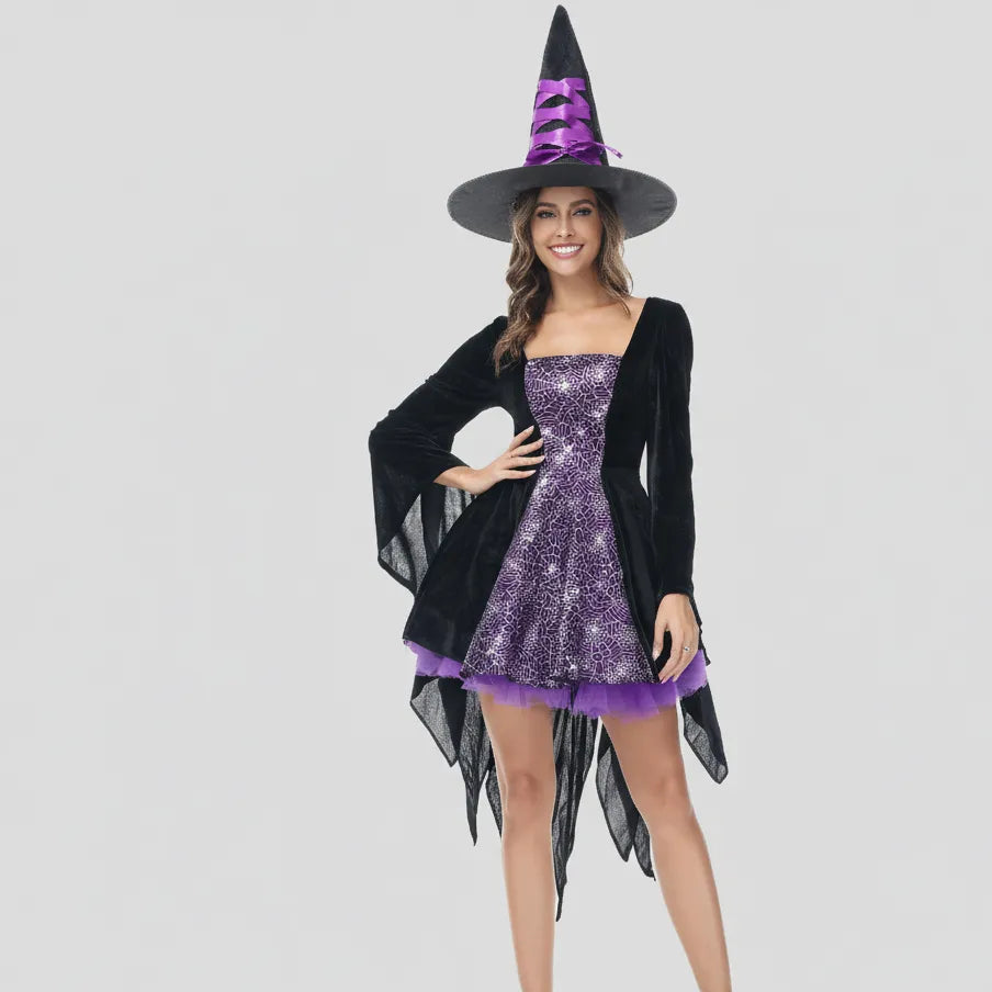 Robe Sorcière Noire et Violette Elégant