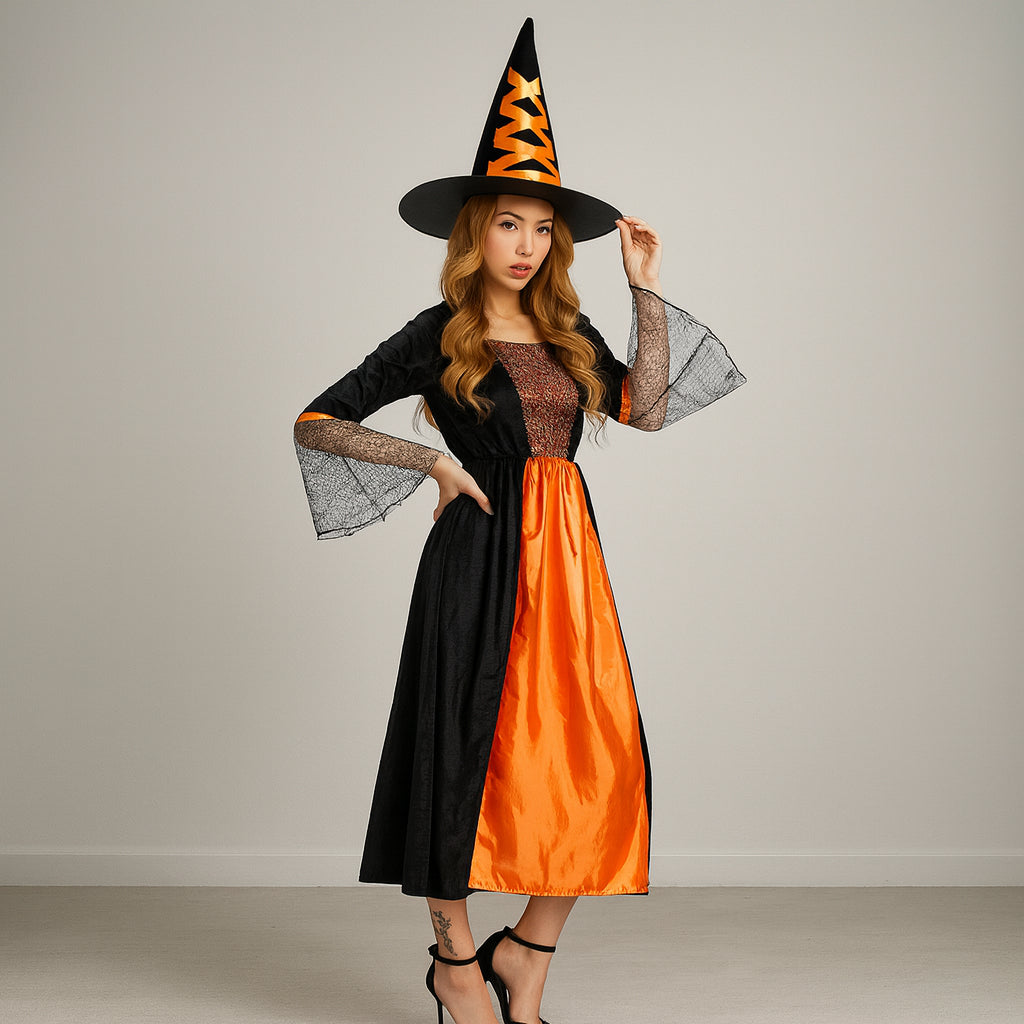 Robe Sorcière Orange et Noir
