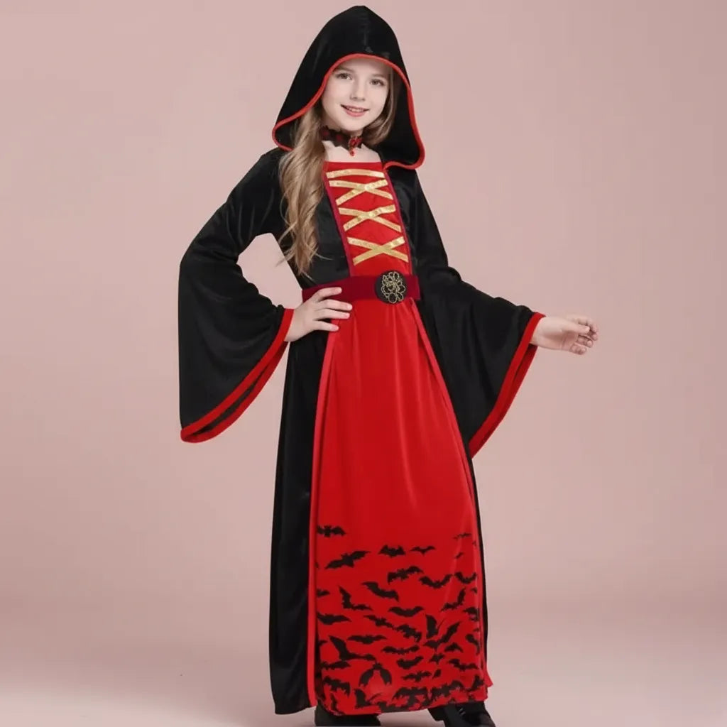 Robe Vampire Rouge Motif Chauve-Souris