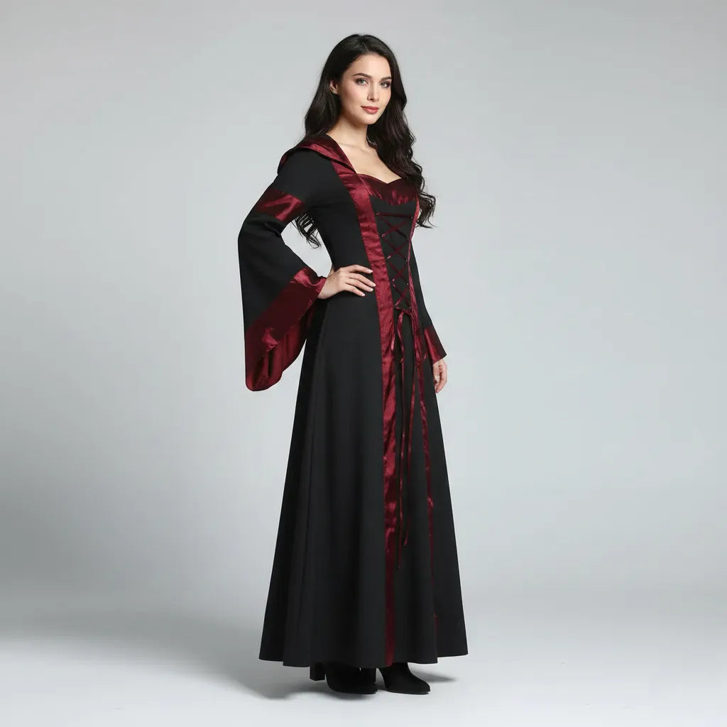 Robe Vintage Médiévale Noire et Rouge