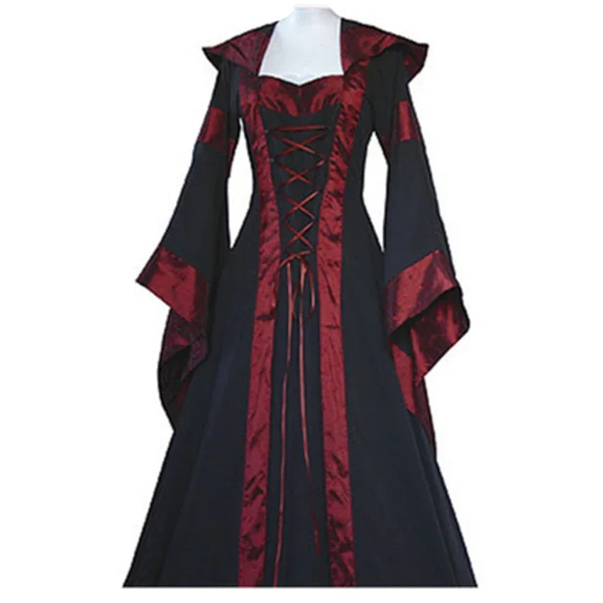 Robe Vintage Médiévale Noire et Rouge Originale