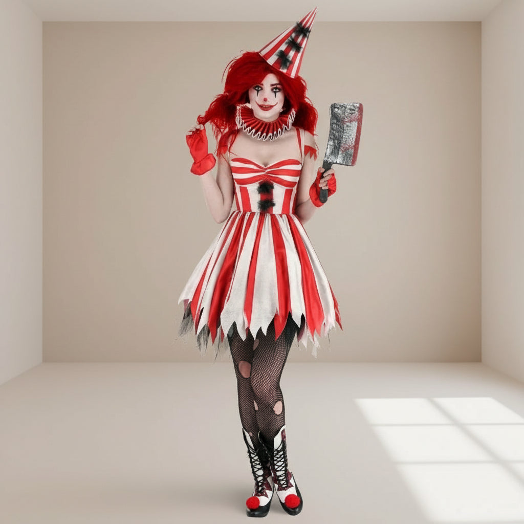 Robe de Clown Rouge et Blanche Rayée