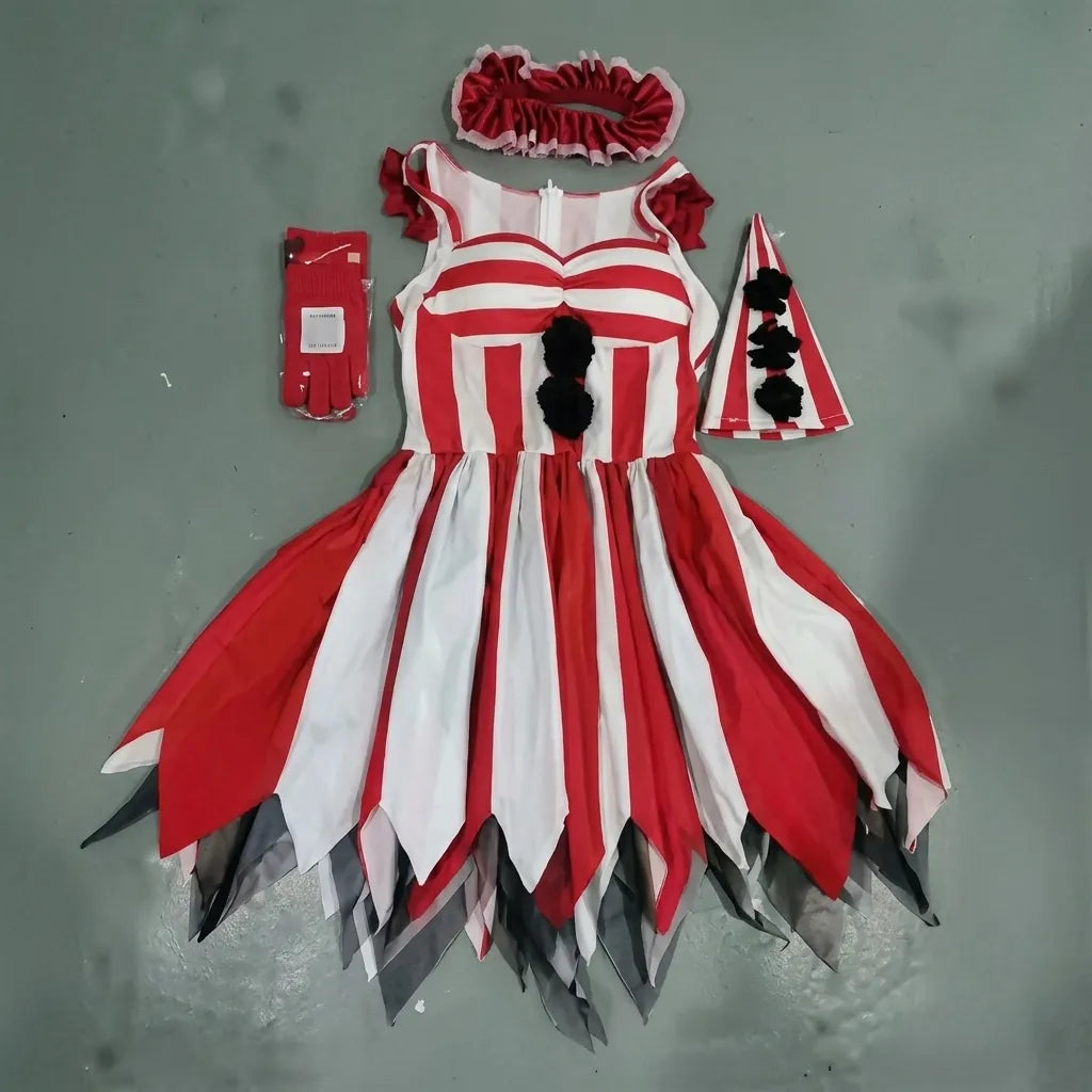 Robe de Clown Rouge et Blanche Rayée Unique