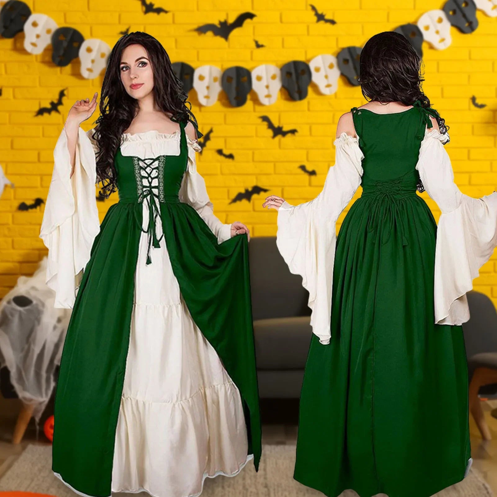 Robe de Cosplay Médiéval Verte stylé
