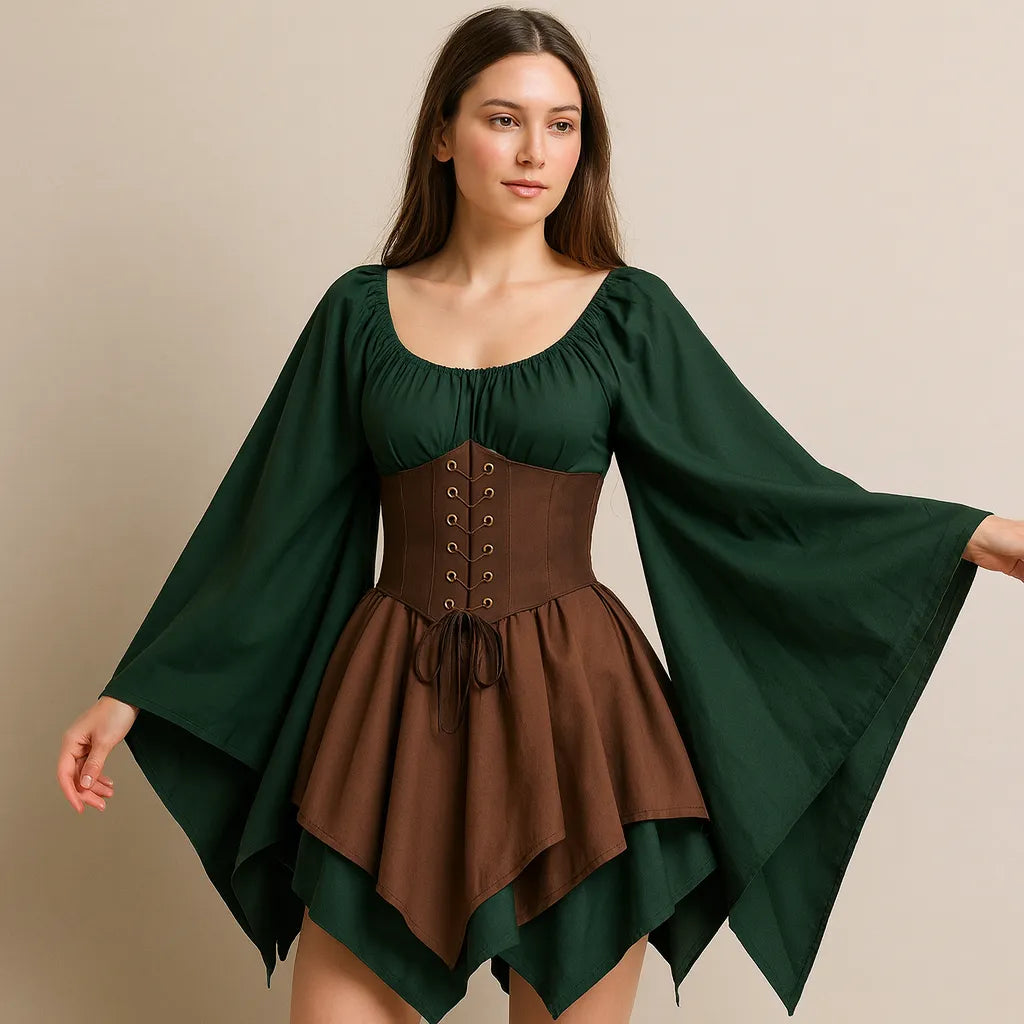 Robe de Fée Elfe Vintage Verte Chic