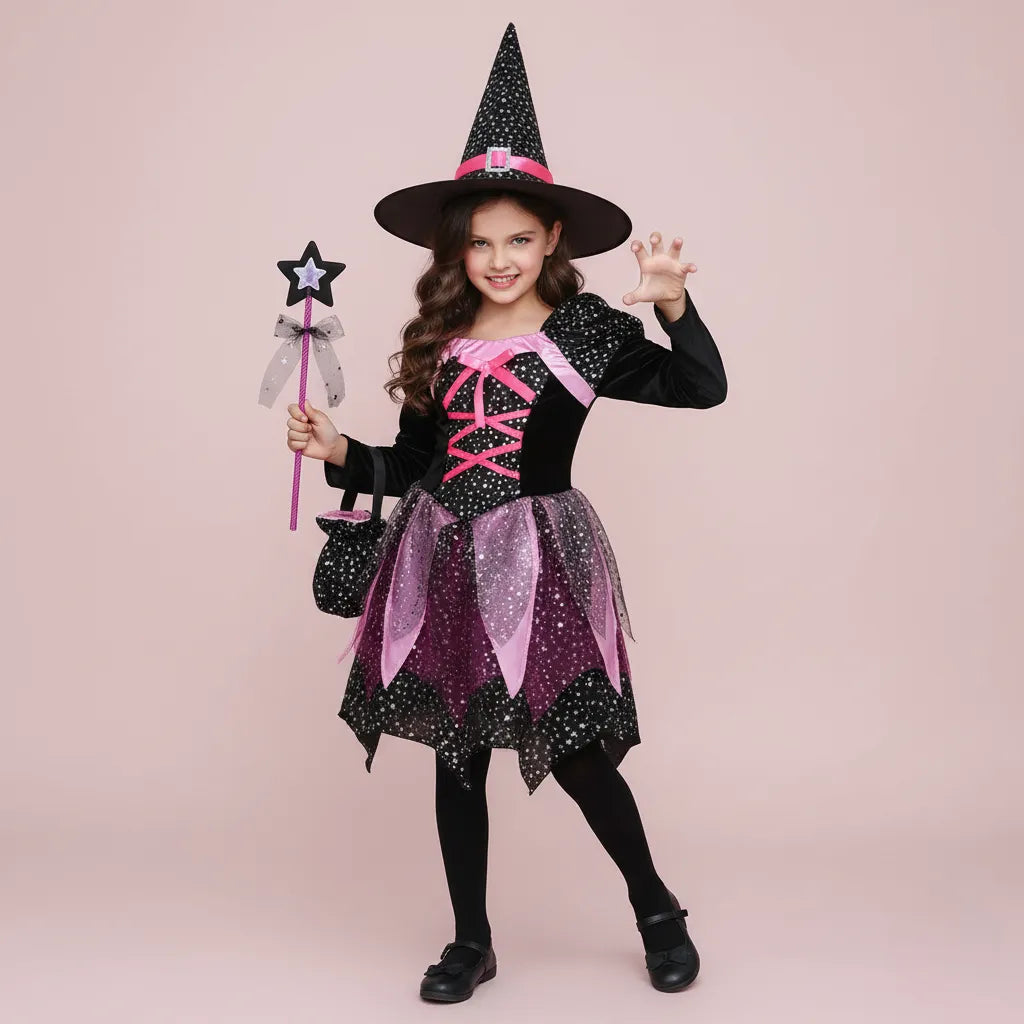 Robe de Sorcière Noire et Rose