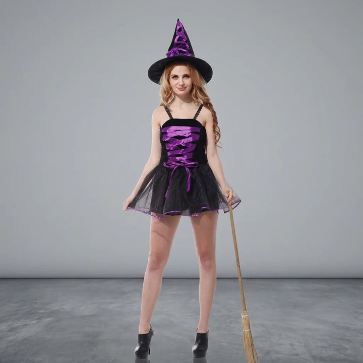 Robe de Sorcière Sexy Violet et Noir Unique