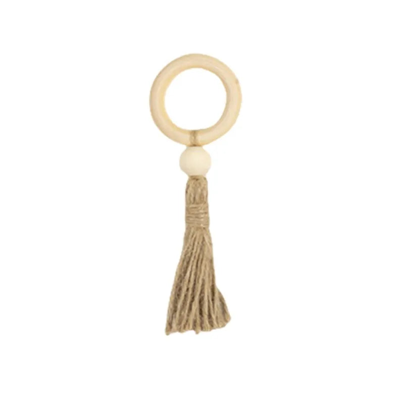Rond de Serviette Boho à Franges en Bois Naturel