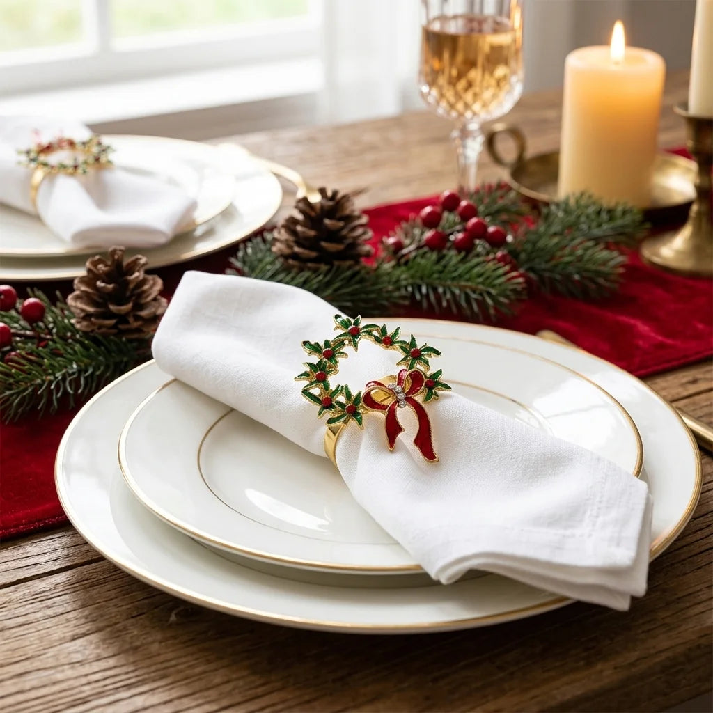 Rond de Serviette Couronne de Noël Métal 