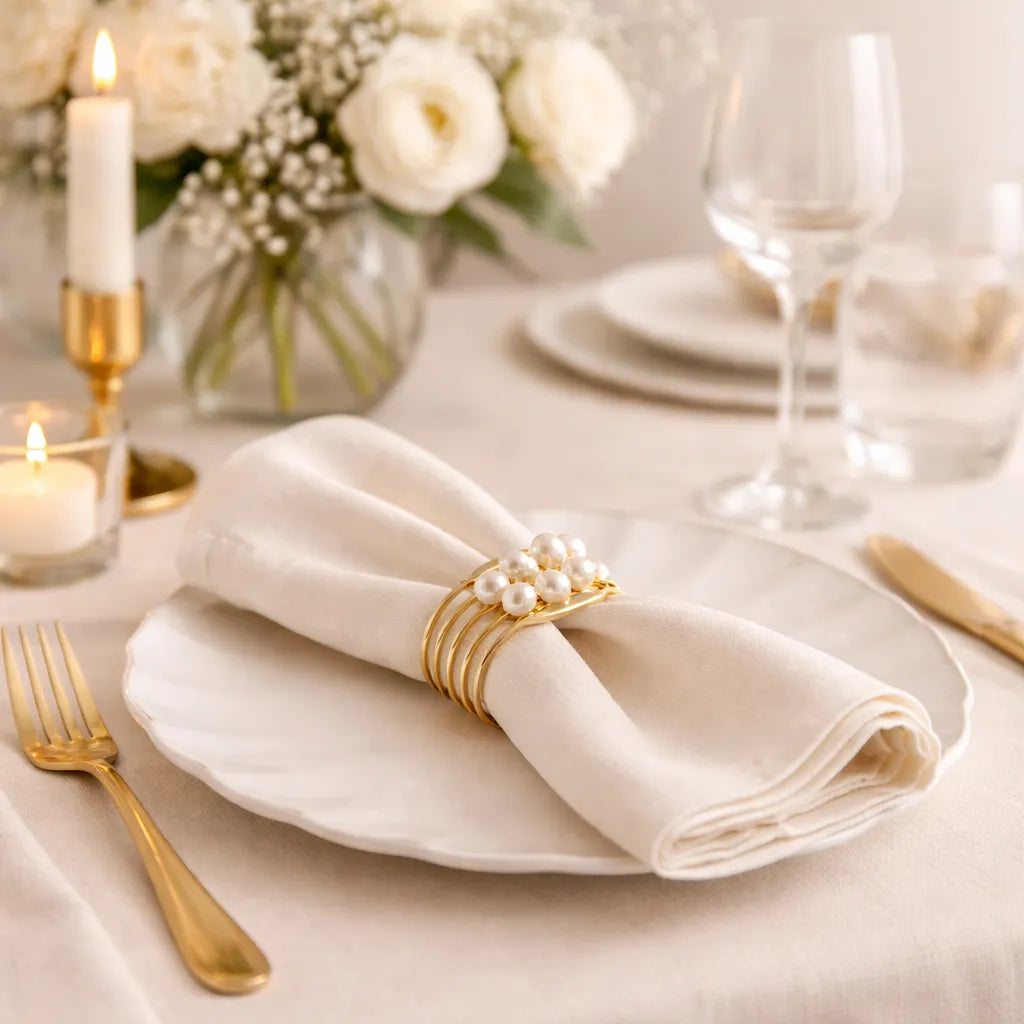 Rond de Serviette Doré à Perles