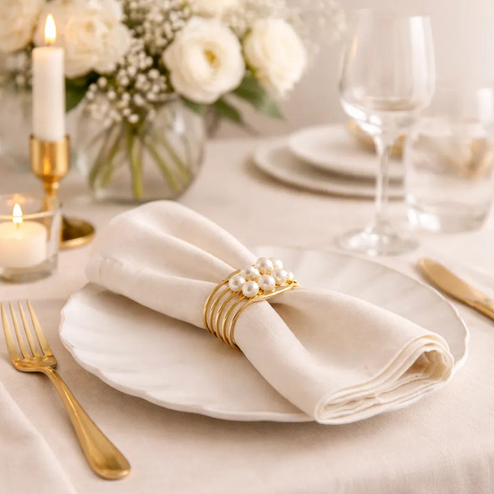 Rond de Serviette Doré à Perles