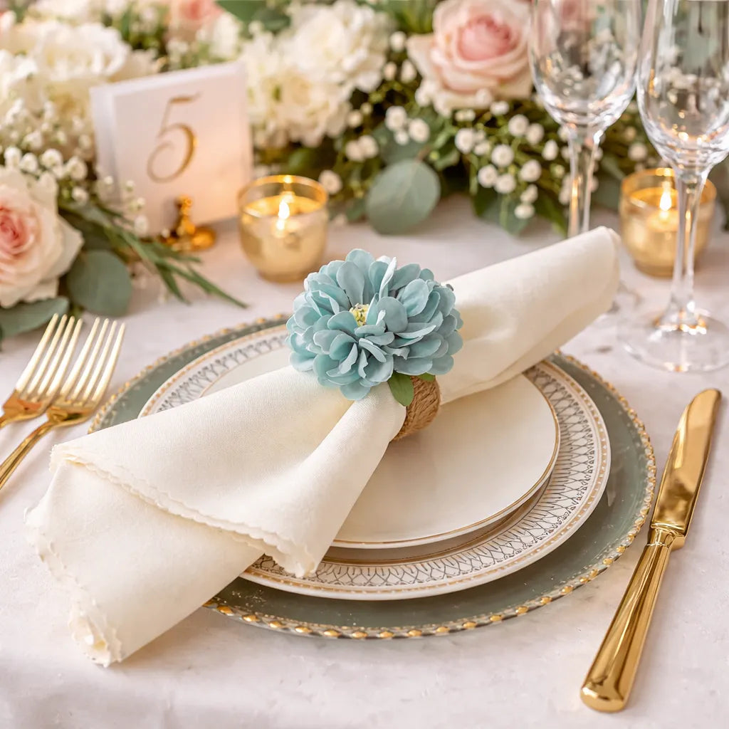 Rond de Serviette Fleur Champêtre Bleu