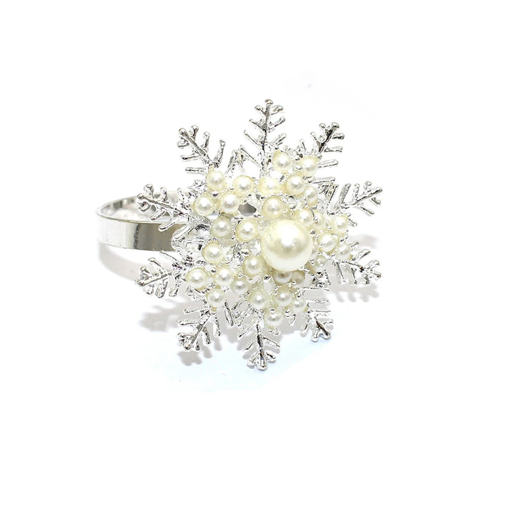 Rond de Serviette Flocon de Neige Argenté à Perles Chic élégante