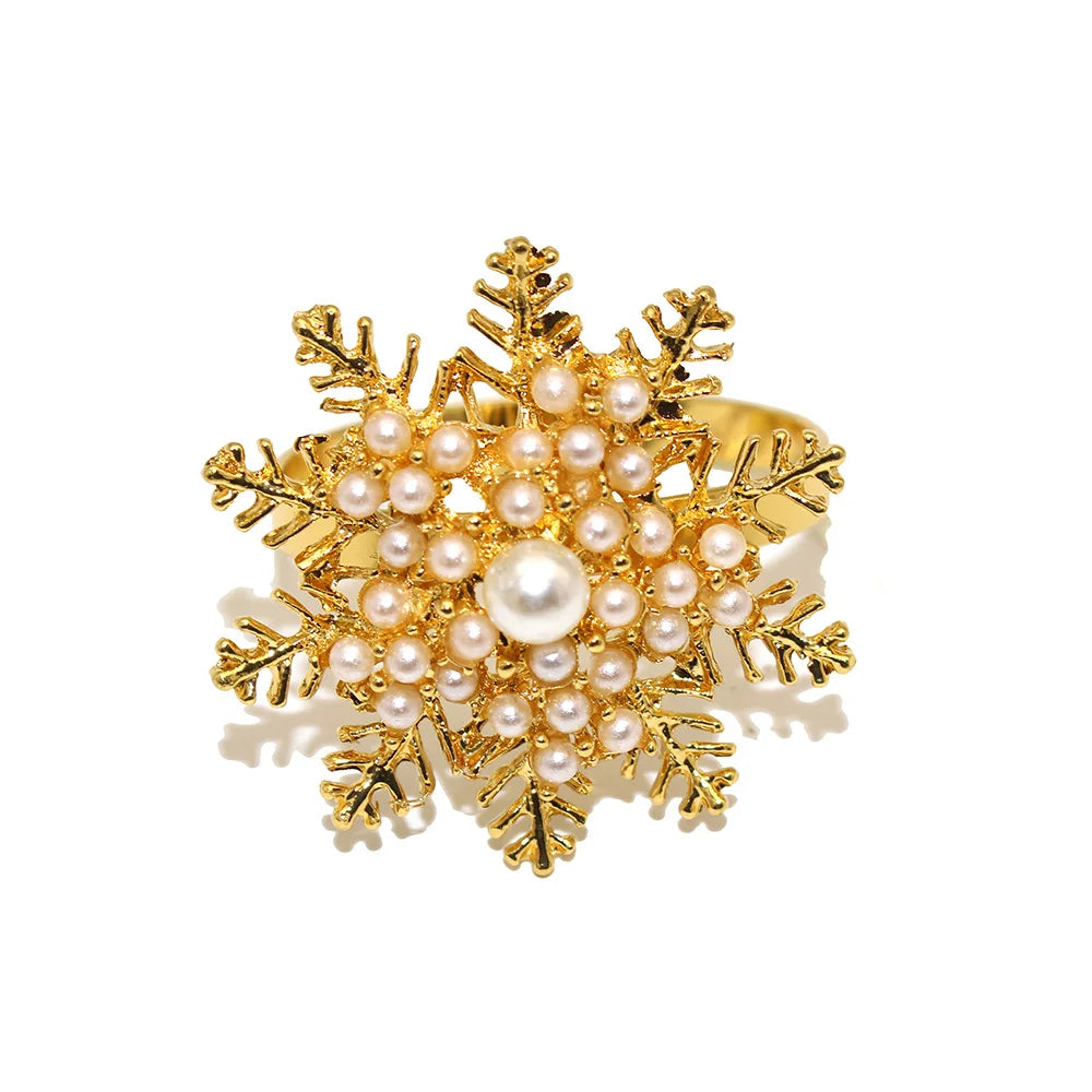 Rond de Serviette Flocon de Neige Or à Perles Chic