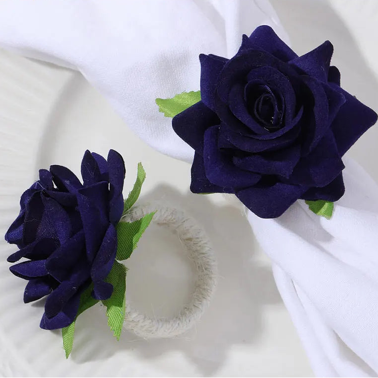 Rond de Serviette Mariage Fleur Bleu Chic