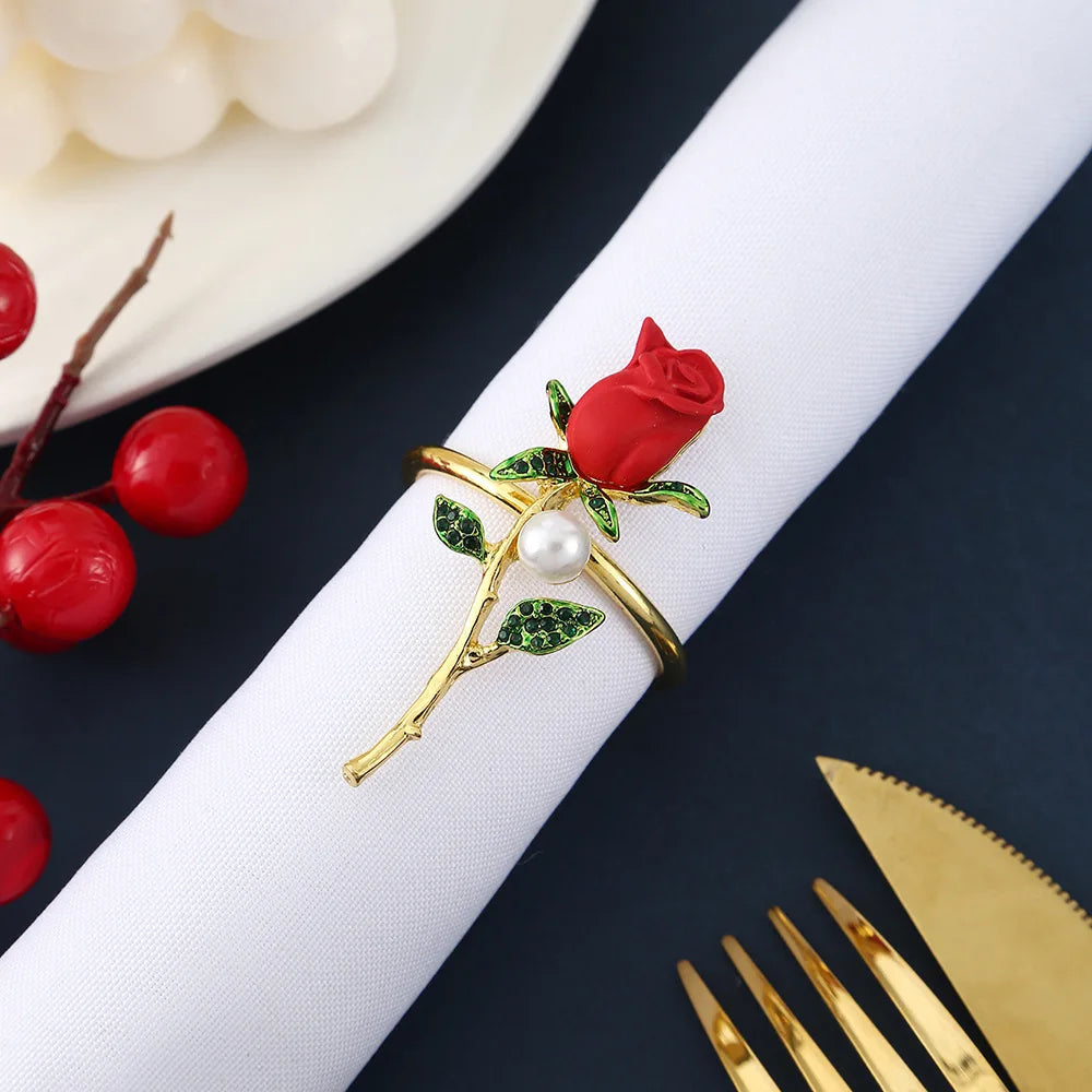 Rond de Serviette Mariage Rose Rouge