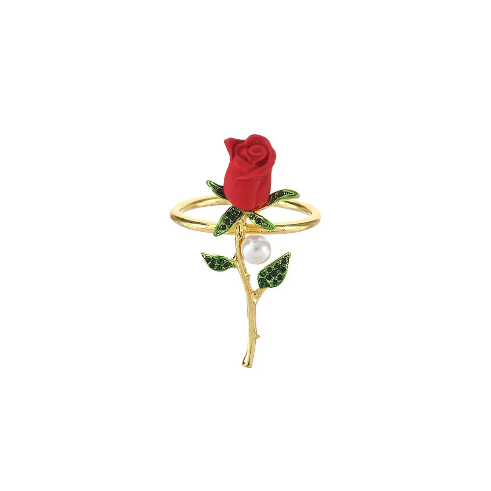 Rond de Serviette Mariage Rose Rouge raffiné