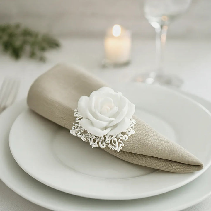 Rond de Serviette Mariage Vintage Rose Blanche