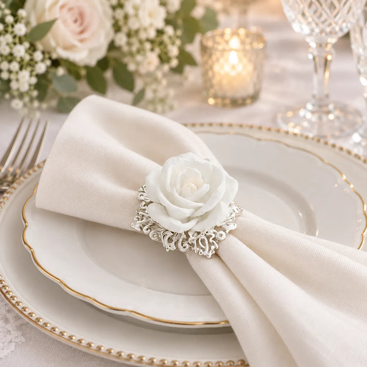 Rond de Serviette Mariage Vintage Rose Blanche élégant