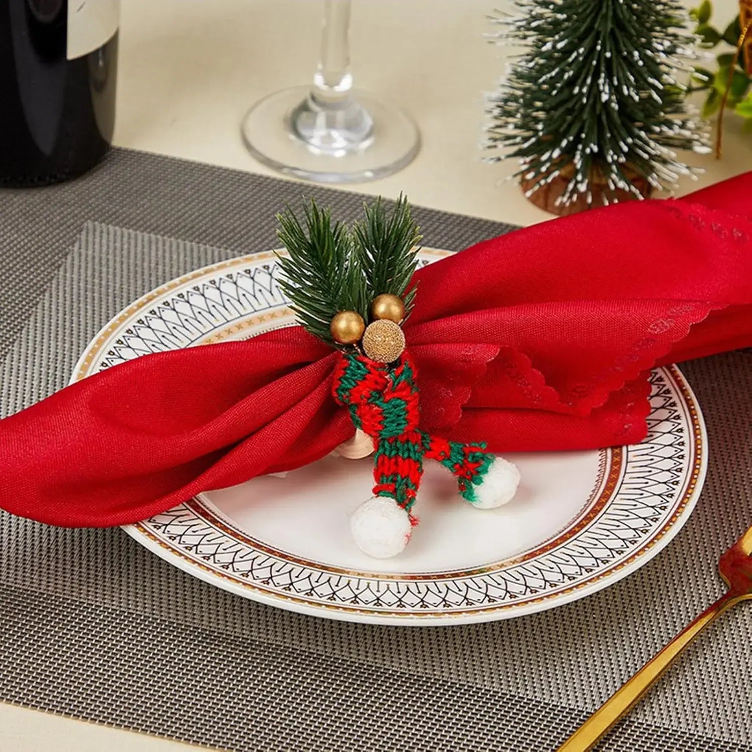 Rond de Serviette Noël en Bois Echarpe