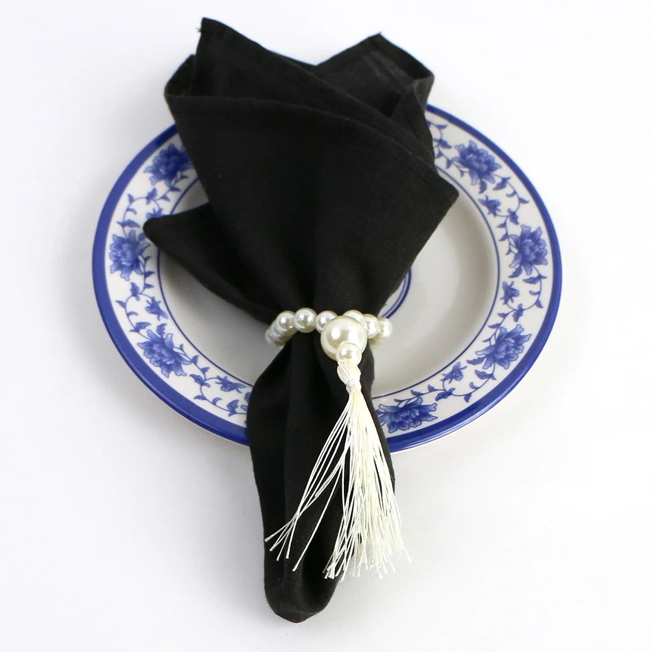 Rond de Serviette Noël en Perles Blanches Chic