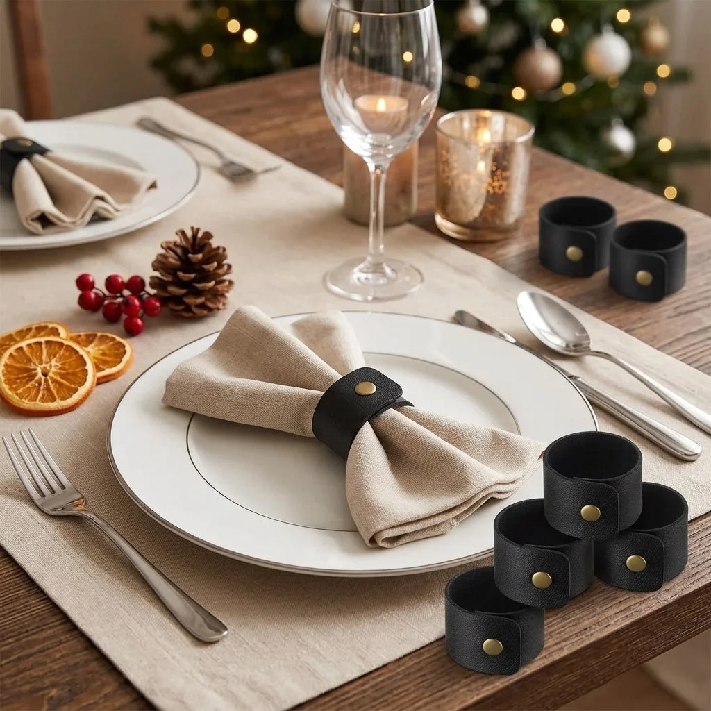 Rond de Serviette Sobre en Cuir Noir1
