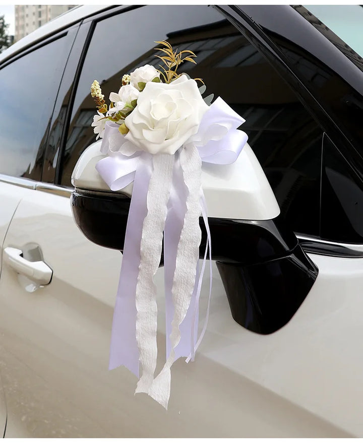 Rose Blanche à Ruban Rétroviseur