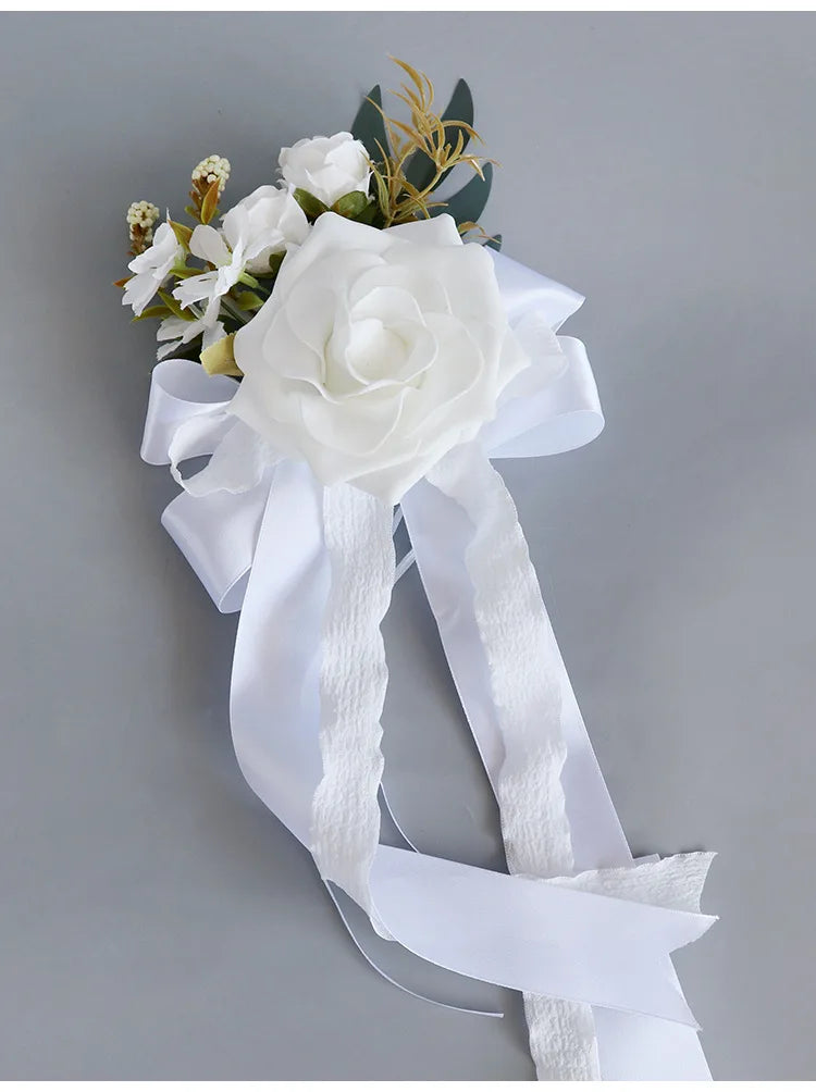 Rose Blanche à Ruban Rétroviseur élégant