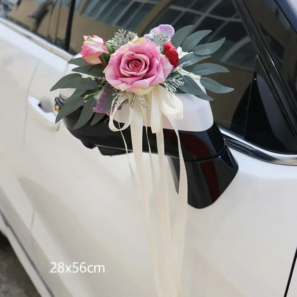 Rose à Feuillages pour Voiture Mariage Unique