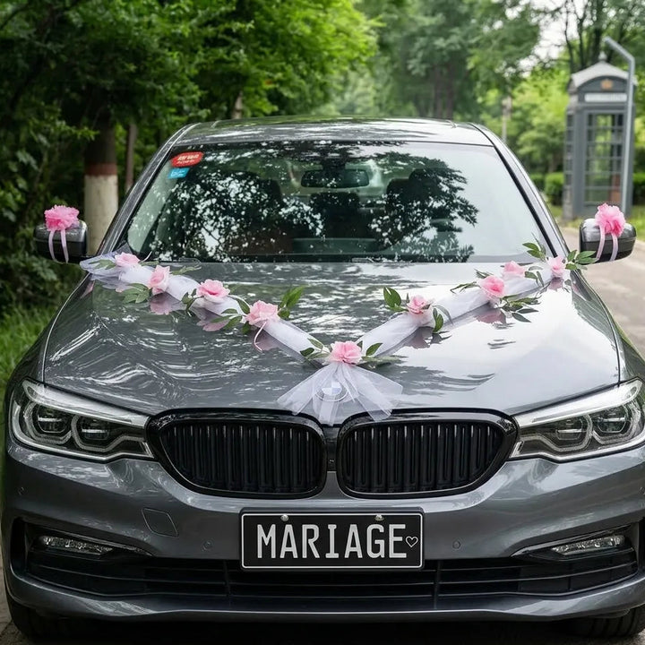 Ruban Déco Voiture Mariage à Fleurs Roses