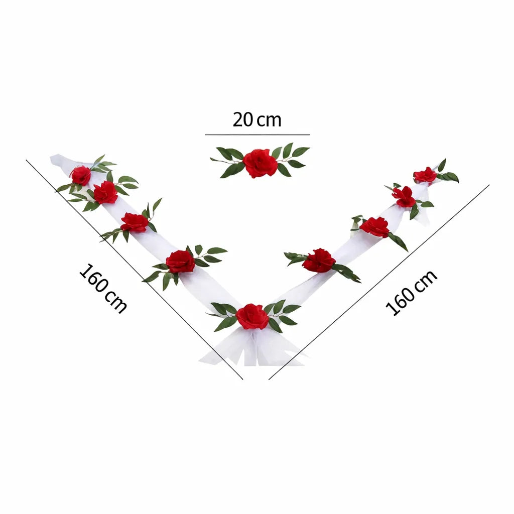 Ruban à Fleurs Rouge Décoratif Voiture Mariage Minimaliste